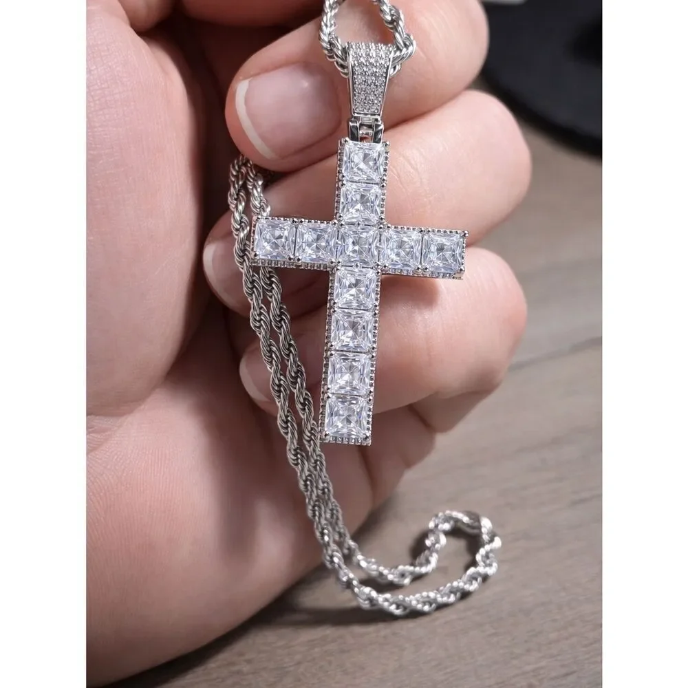 Princess Cut Diamond Cross Necklace